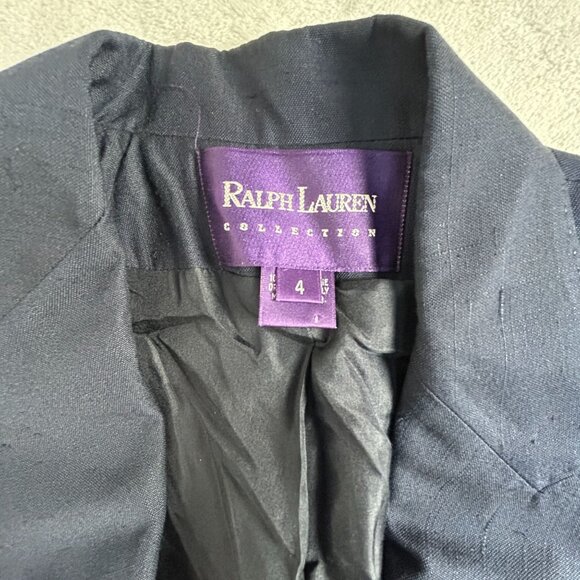 Ralph Lauren Purple Label Womens Blazer 4 100% Silk Navy Career Made In USA - Picture 3 of 10